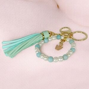 HP 🎉🎉 Beaded Bag Charm Key Charm Mint Green Amazonite Pearl Tassel Butterfly